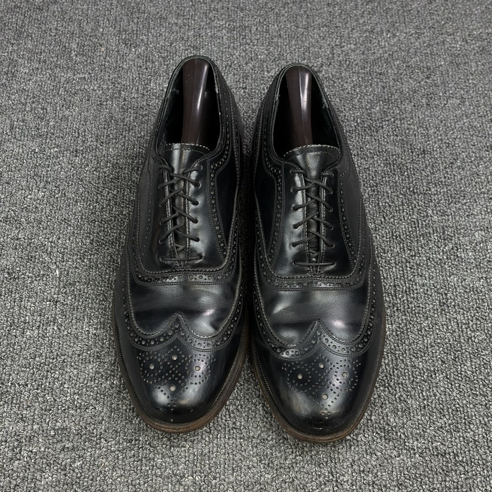 Vintage Florsheim Black Leather Full Brogue Wingtip Oxford Shoe Mens 9.5 C 20330 - Picture 4 of 11